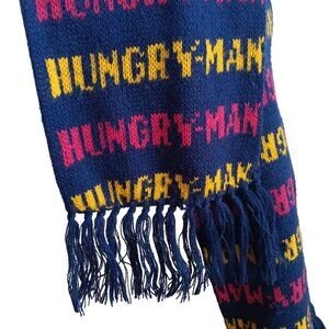 Vintage 80's Scarf Hungry-Man T.V. Dinner Advertising Logo Knit Fringe 50" 50x8